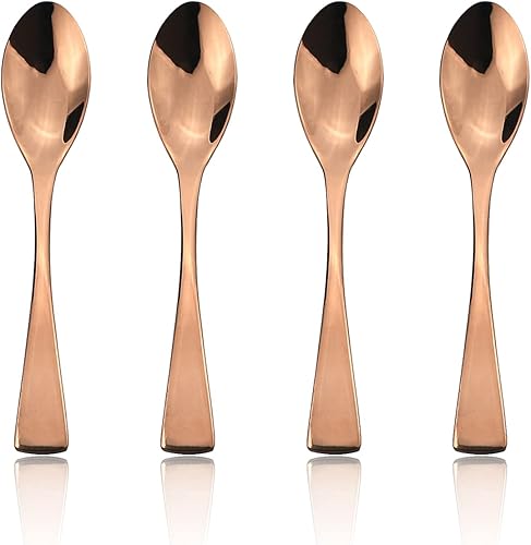 Miniatura 10 de 4 piezas cobre buena 18/10 acero inoxidable espejo rosa cucharadita, 5.7 pulgadas