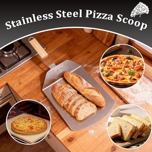GOEDCH Pizzaschaufel: mit EdelstahlPizzaschieber für Pizzastein, Premium Pizzaheber mit Einklappbarem Griff – 57 x 24cm XXL Backschaufel für Ofen/Grill, hitzebeständig & platzsparend