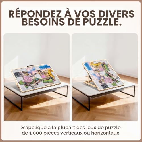 Tektalk Planche de Puzzle Convertible, Utilisation bidirectionnelle, Table de Puzzle réglable avec Couvercle, 4 tiroirs de tri de Couleurs, Plateau en Bois inclinable, jusqu'à 1000 pièces, Gris – vue 2