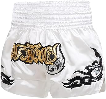 Muay Thai Shorts Kickboxing Shorts Gym Boxing for Men and Women High Grade MMA Shorts Boxer Shorts XL White