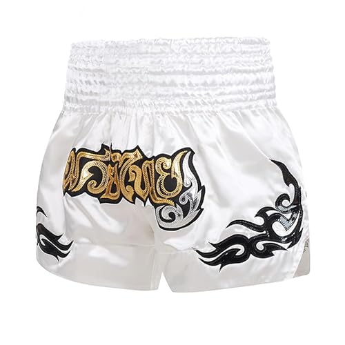 Shorts de Kickboxing Muay Thai Shorts Academia Boxe para homens e mulheres MMA de PP, Branco e preto