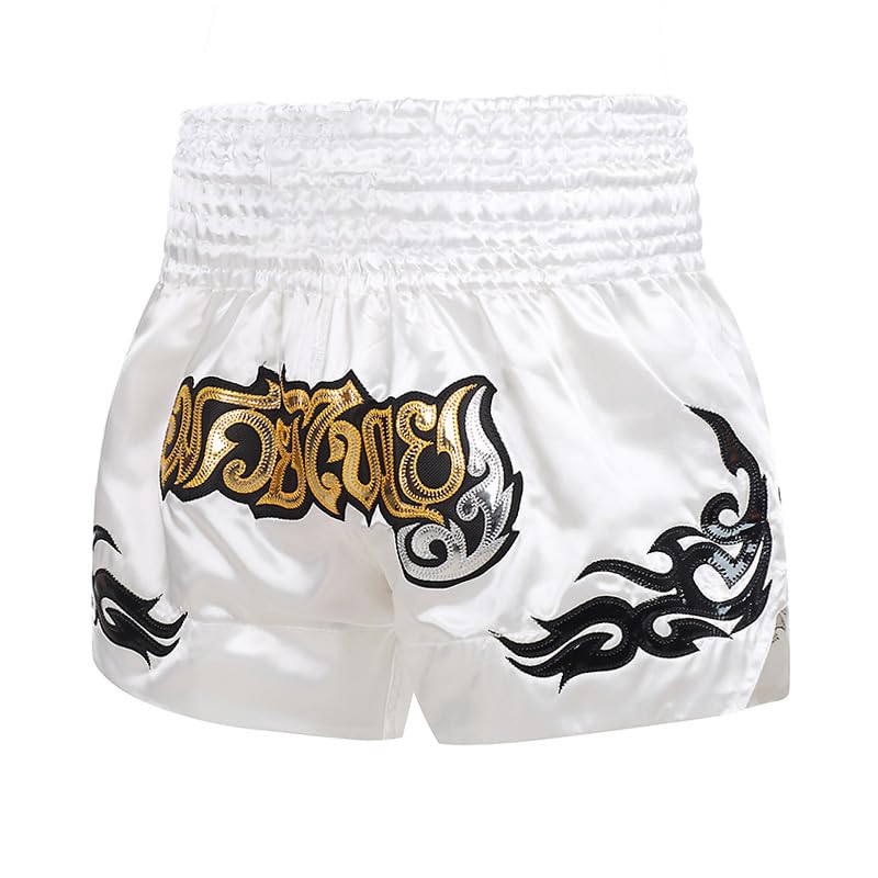 Recopilación de Ropa de Boxeo para Mujer los 5 mejores. 44 Amor est vitae essentia Kickboxing Shorts Muay Thai Shorts de boxeo para hombres y mujeres, pantalones cortos de alta calidad MMA, blanco (N-white), Medium-Large Short