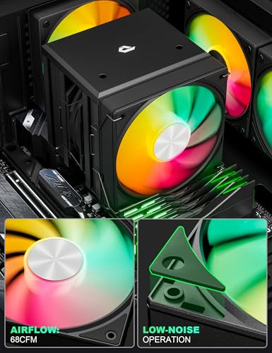 Image of upHere UE2KC6 6.1 inch Height Black ARGB Dual-Tower CPU Air Cooler, 6xФ6mm Heatpipes,Dual PWM Fan Computer Cooling,TDP 265W, Intel LGA2066 /2011 /1700 /1356 /1200 /115X; AMD AM4 /AM5 (155mm in Height)