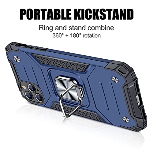 Jame Iphone 11 Pro Max Case - Military-Grade Drop Protection, 2 Tempered-Glass Screen Protectors, Shockproof & Ring Kickstand - Blue #TOP2