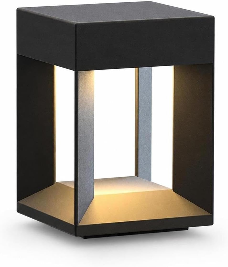 Rechargeable Pillar Light Outdoor Lantern, Black 8.3" IP65 3000K LED