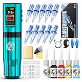 Tattoo Gun Kit, Wormhole Tattoo Kit Wireless Tattoo Machine Kit with Digital Led Display 1,800 mAh Tattoo Power Supply Smart Tattoo Pen Tattoo Cartridge Needles WTK277