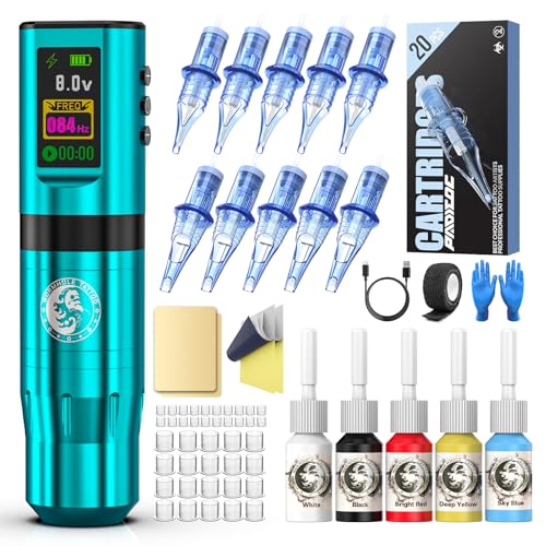 Tattoo Gun Kit, Wormhole Tattoo Kit Wireless Tattoo Machine Kit with Digital Led Display 1,800 mAh Tattoo Power Supply Smart Tattoo Pen Tattoo Cartridge Needles WTK277