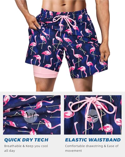 Image of SURF CUZ Mens Swim Trunks with Compression Liner Swim Shorts 7 inch Swimming Trunks Stretch 7 Inch Swim Suits Quick Dry