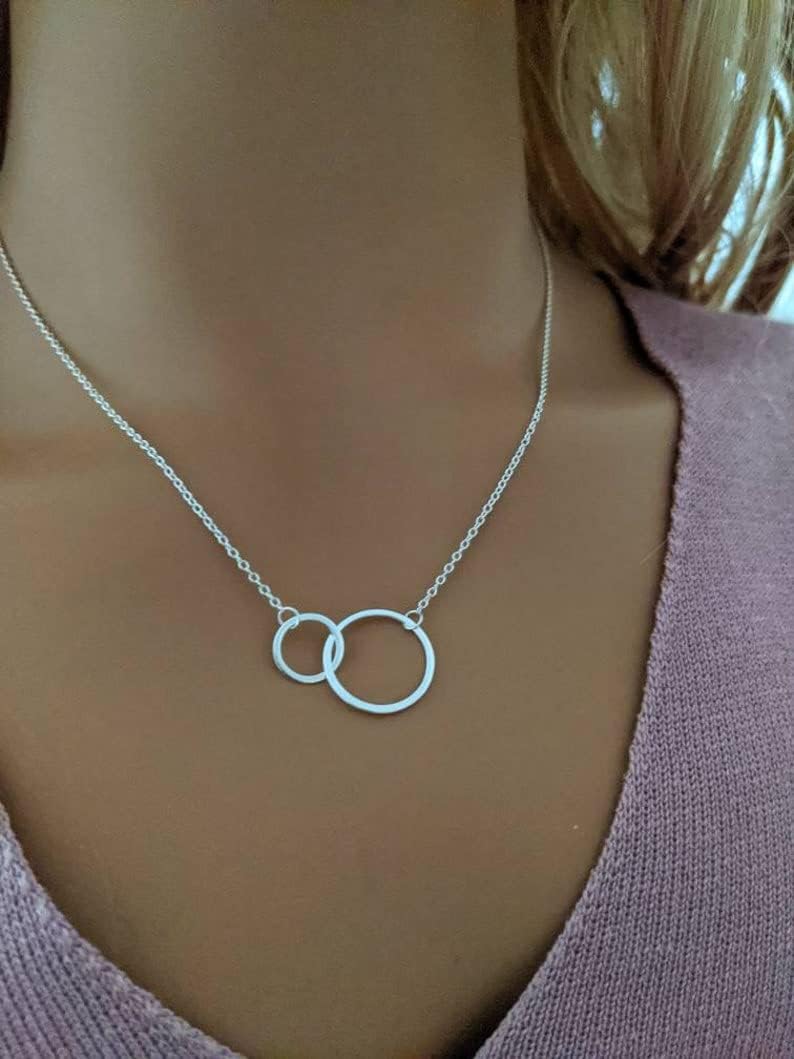 Interlocking Circle Necklace 925 Sterling Silver/Unity Link/Layering/Gift for Her - Image 3