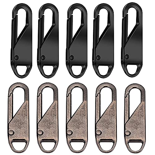 YUMUL 10 Pièces Réparation de Fermeture Éclair, Tirette Fermeture Eclair Remplacement, Tirette de Remplacement, Fermeture Eclair à Glissière, pour Valise, Veste, Sac à Dos, Manteau, Bottes, Argent Cover