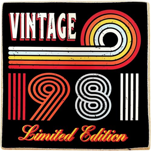 KUSTOM ART Aimant (aimant) Série Années Vintage (1981) Impression sur bois 8 x 8 cm une jolie idée cadeau pour anniversaire ou autre événement lié à l'année de naissance ou à l'âge