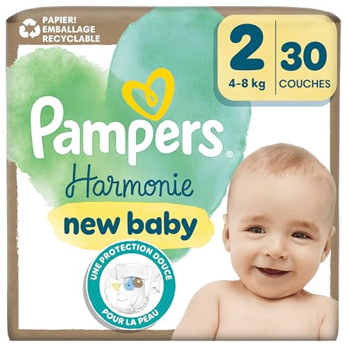 Pampers Harmonie Couches Taille 2, 30 Couches, 4kg-8kg, Protection Douce De La Peau Avec 100% D’Absorption Pampers