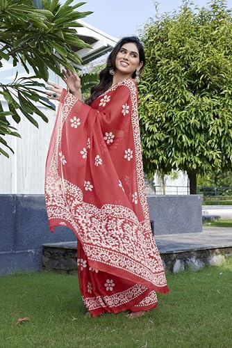 Image of MIRCHI FASHION Saree for Woman Chiffon Batik Printed | Lightweight Daily Wear Women's Office Sari with Blouse Piece (Available in 40 Colours)