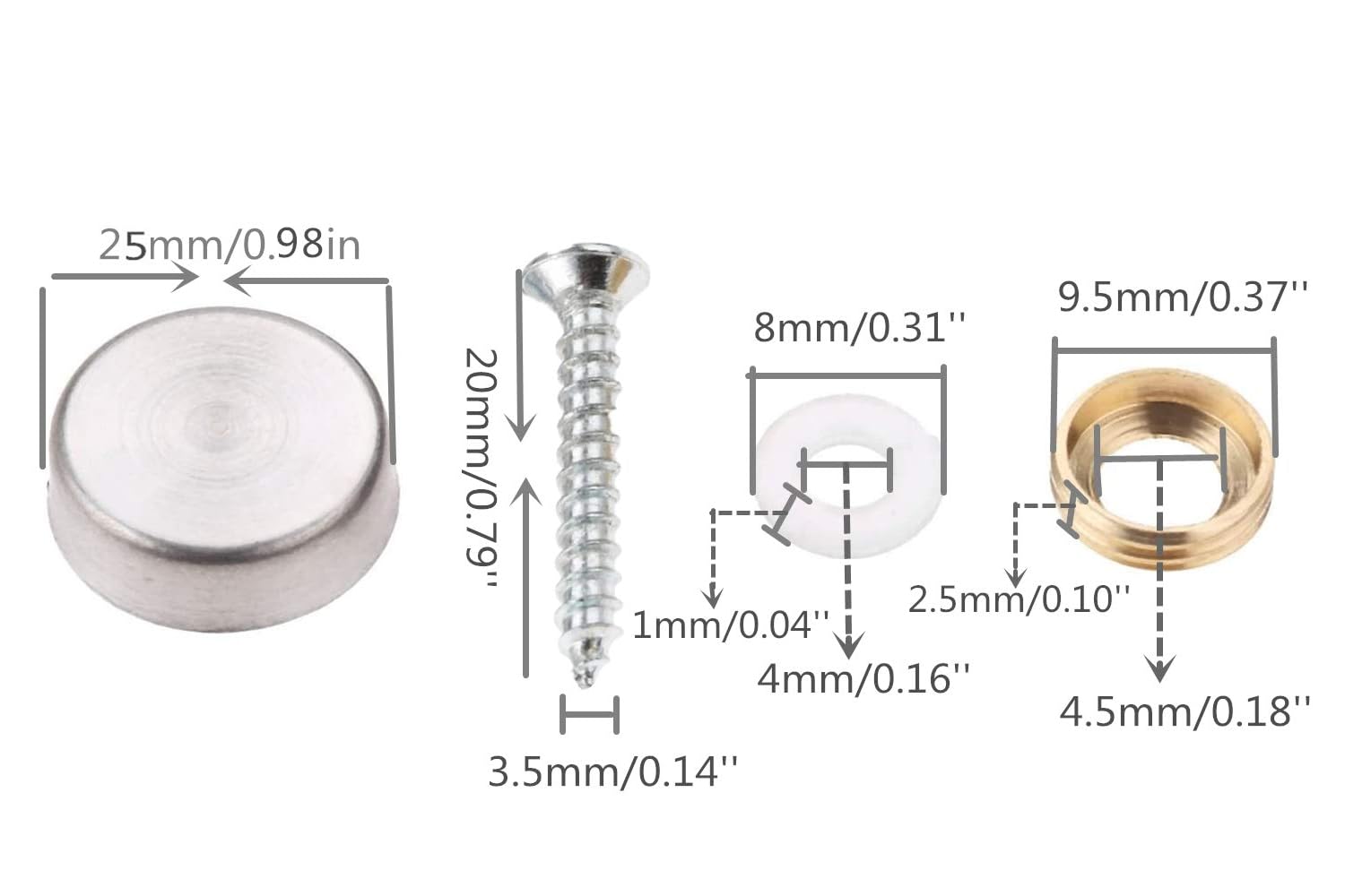 Stainless Steel Screw Covers - 20 Pack -4
