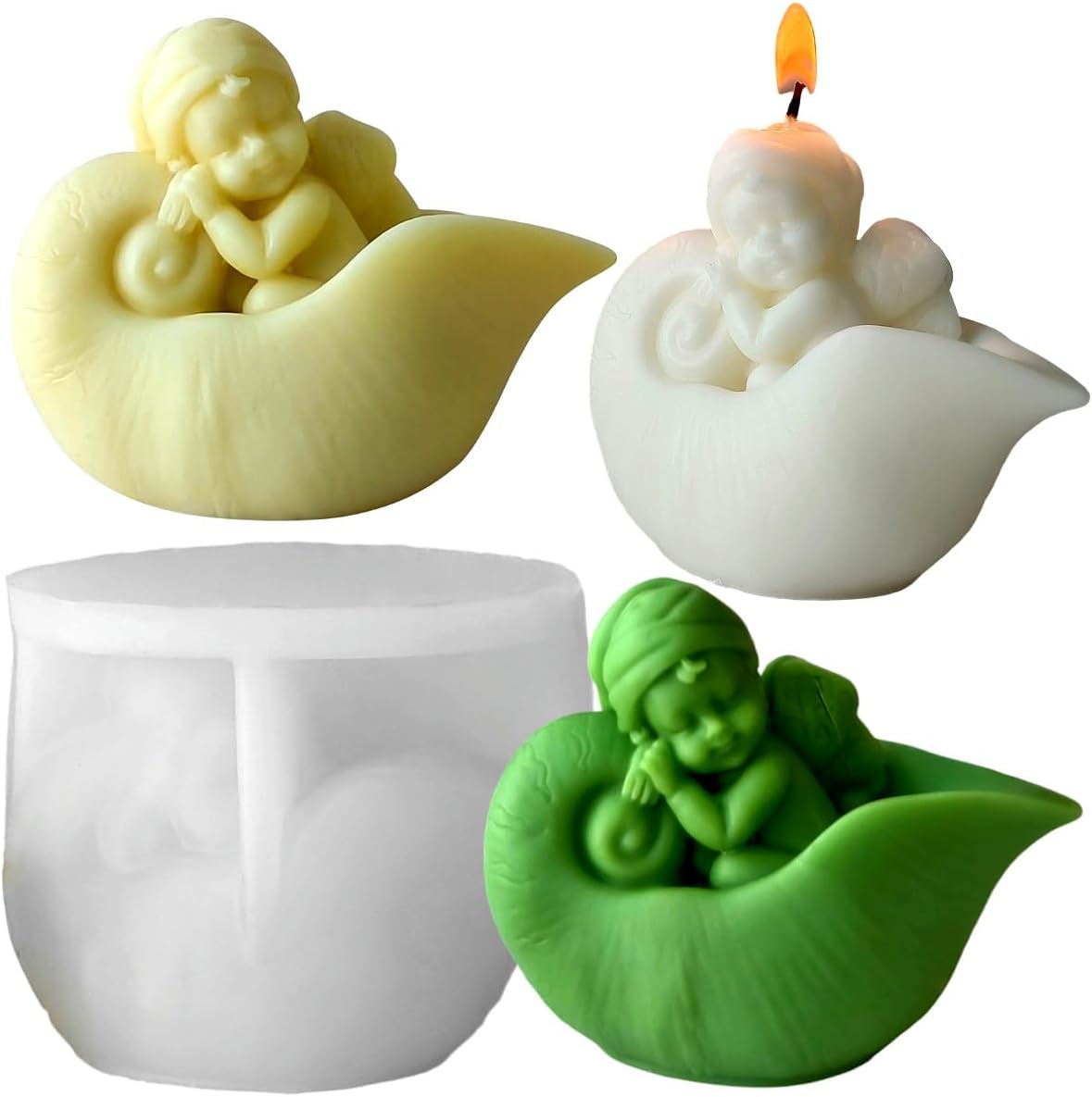 Sleeping Baby in Conch Shell Silicone Soap Mold Resin Angel Decor Candle