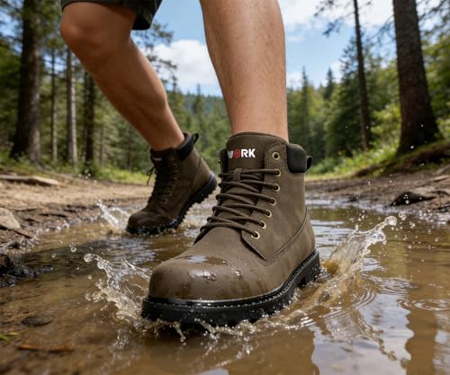 Image of LARNMERN Soft Toe Work Boots Men Waterproof Non Slip Lightweight Shoes | 6 Inch Leather Comfortable Durable Insulated Construction Hiking Tactical Motorcycle Chukka Dress Botas