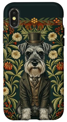Dapper Schnauzer Dog �r�N�g���A���̉Ԃ̃|�[�g���[�g �X�}�z�P�[�X iPhone X/XS �p
