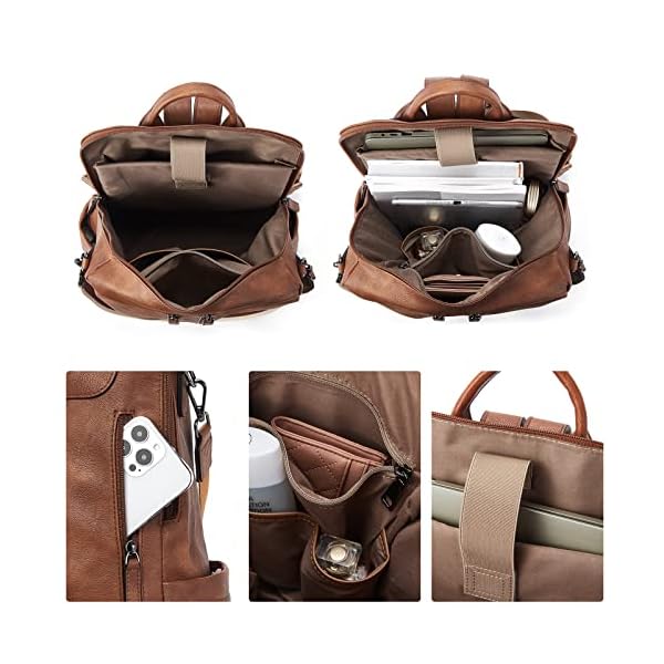 BROMEN Women Backpack Purse Leather Anti-theft Travel Backpack Fashion Shoulder Handbag Brown - Image 6