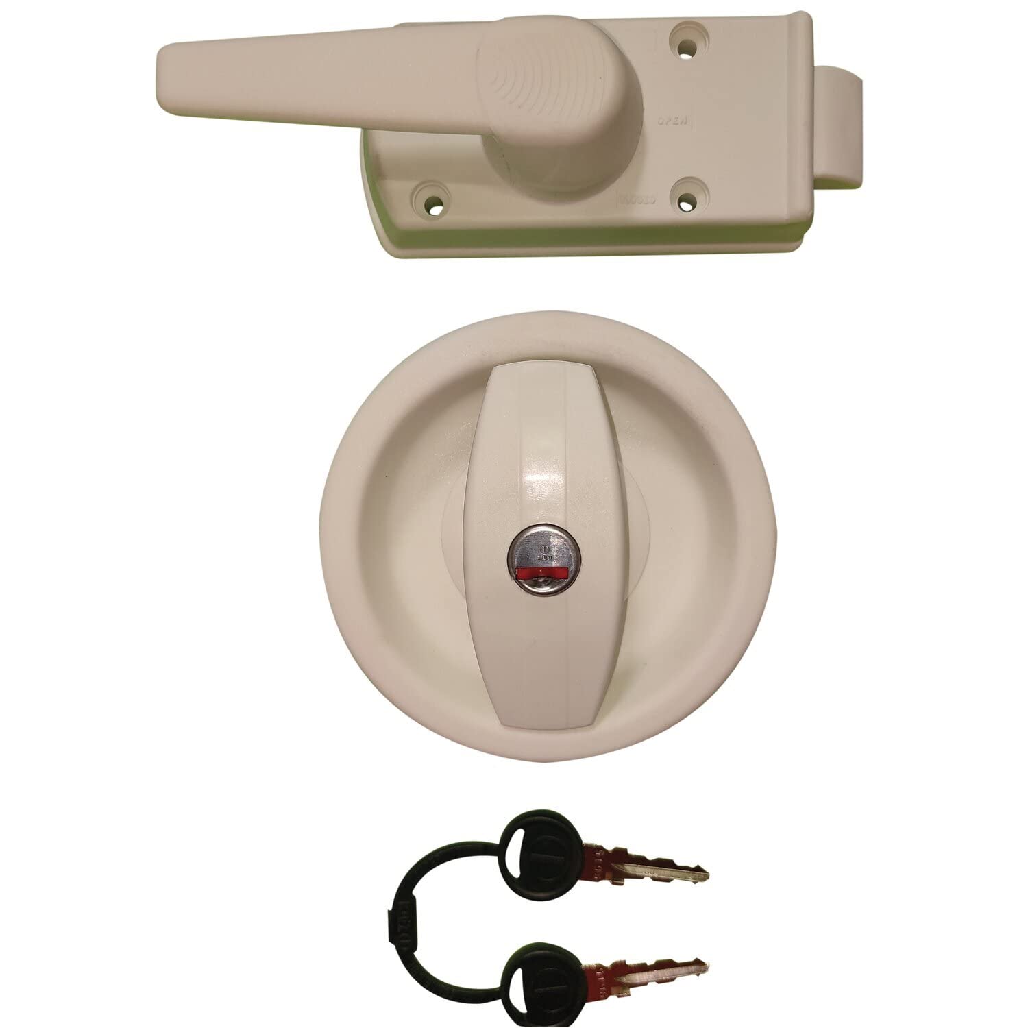 Serrure Ronde Plastique ZADI Pour Caravane - Perçage 90mm, Livrée Avec Clés | Blanc