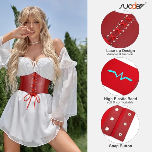 SUOSDEY Women Corset Waspie Belt Lace-up Retro Elastic Wide Belt for Dress Costume Halloween3