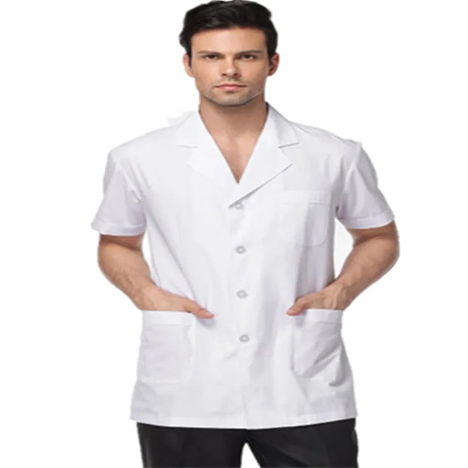 Camice Laboratorio Chimica Camice Bianco da Uomo, Abbigliamento for Servizi Medici, Uniforme da Infermiere, Maniche Corte, in Poliestere, Protettivo, in Tessuto