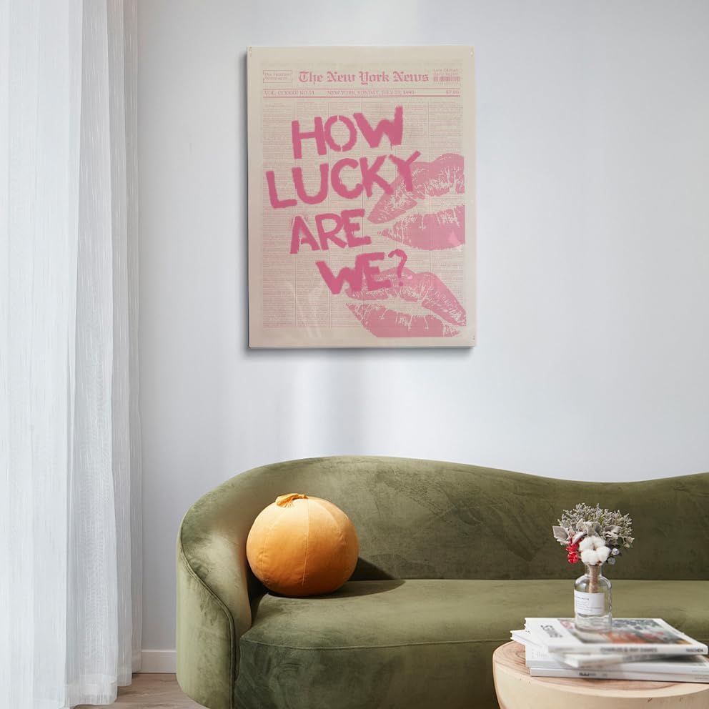 Miniatura 3 de Impresión artística moderna de labios rosados, arte retro estilo periódico, póster de labios de la suerte para decoración de dormitorio