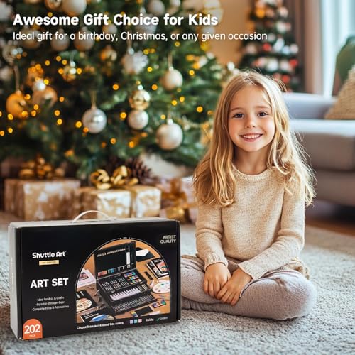 image for Shuttle Art Deluxe Gift Art Kit, 202-Piece Wooden Art Supplies Set wit