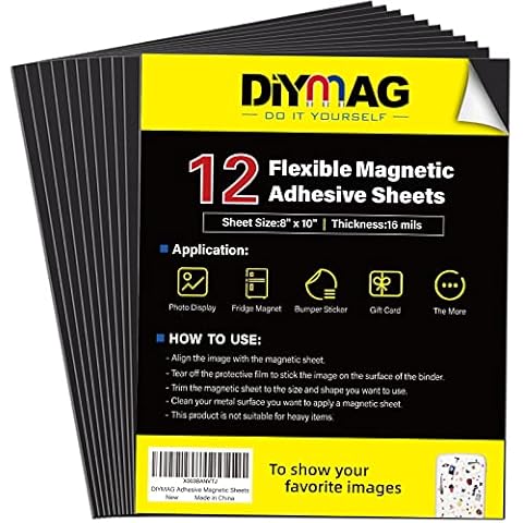DIYMAG Magnetic Adhesive Sheets, |8" x 10"|, 12 Pack Flexible Magnetic Sheets with Adhesive Backing for Crafts, Photos and Pattern Storage, Easy to Peel and Stick Cover