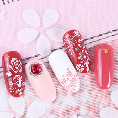 CWED 4 Stück Nagel stempelset,Schblonen Platte Set,Nagelstempel, Schaber für Nagelstempel Maniküre French nails stempel Art/Pflanze/Puzzle/Geometrie/Feuer/Tier/Spitze/Feder