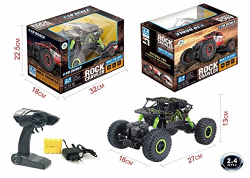 Image of Kids Choice Rock Crawler 1:18 Scale 4Wd 2.4 Ghz 4X4 Rally Car Rc Monster Truck Kids Play Toys, Green