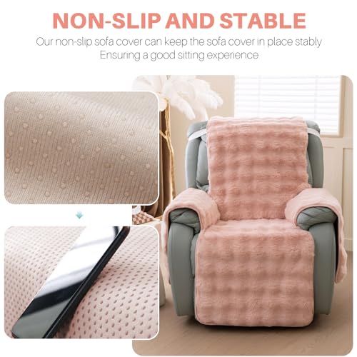TOPCHANCES Thick Plush Rabbit Recliner Chair Cover for Lazy Boy, Non-Slip & Elastic Straps