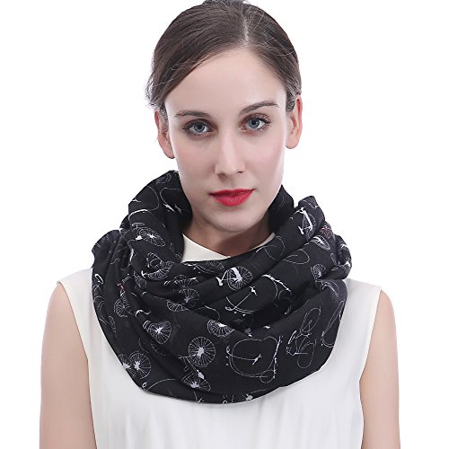 Lina & Lily Vintage Bicycle Print Loop Infinity Scarf for Women Lightweight (Black)