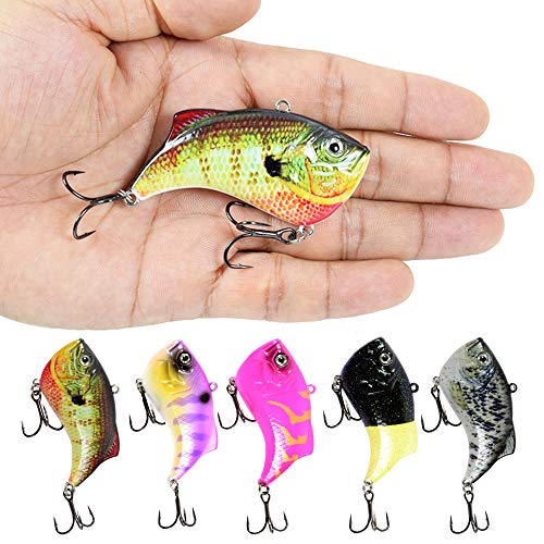 Yialia 65mm 14g Plástico Duro VIB Isca Crankbait 3D Olhos Realistas Afundando Iscas De Pesca Gancho