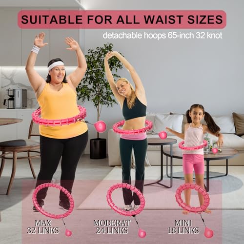 Plus Size Silent Weighted Hula Infinity Fitness Detachable Hoops 65-Inch 32 Knot, Smart Noiseless Infinity Hula for Women, 2-in-1 Waist and Abdominal Home Workout Equipment - Thumbnail 4
