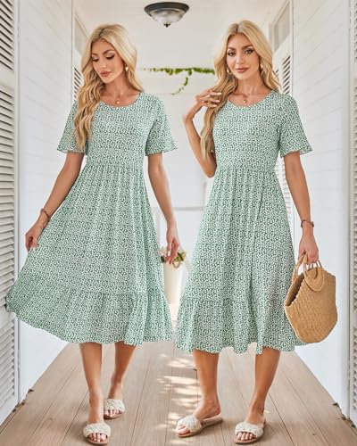 Image of STYLEWORD Womens Summer Casual Short Sleeve Flowy Midi Beach Dress
