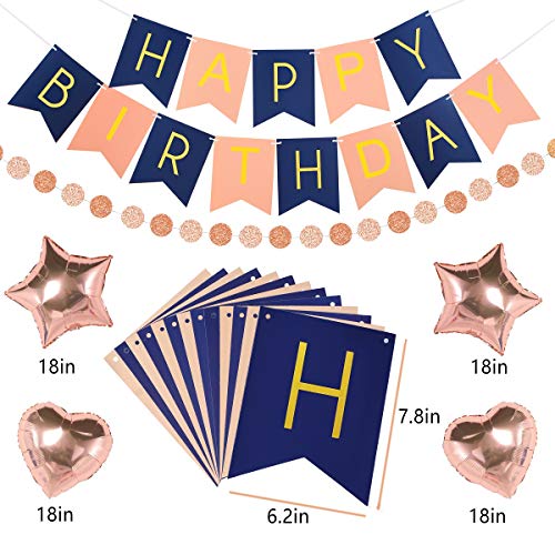 Navy Rose Gold Birthday Decorations 61 Pieces Balloon Kit With Foil Balloons,Flower Pompoms,Round String Suit For 1St 16Th 21Th 25Th 30Th 35Th 40Th, Women Grils Navy Rose Gold Birthday Party1 #TOP2