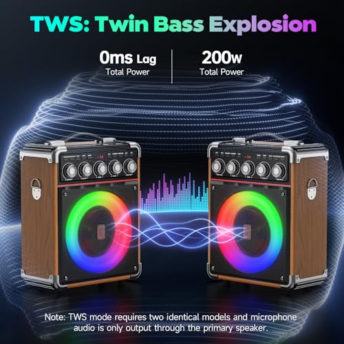 Image of Karaoke Machine for Adults with Bass /Treble /Echo Adjustment, 100W PA System | 2 Wireless Microphones, Bluetooth 5.3, Suitcase Design, 24H Playtime, TV Connection, TWS Stereo and Live Performance Support