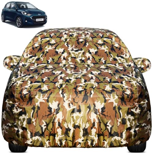 Image of Pivalo Car Body Cover for Grand i10 Nios All Model & Years (2019-2025) 100% Waterproof with Mirror Pockets, Triple Stitched Dustproof Heat Resistant UV Protection (Military /Jungle /Camouflage)