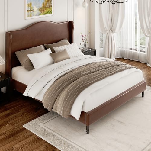 Feuorlwe Queen Size Upholstered Platform Bed Frame, Dark Brown by Feuorlwe - Used condition - Image 3