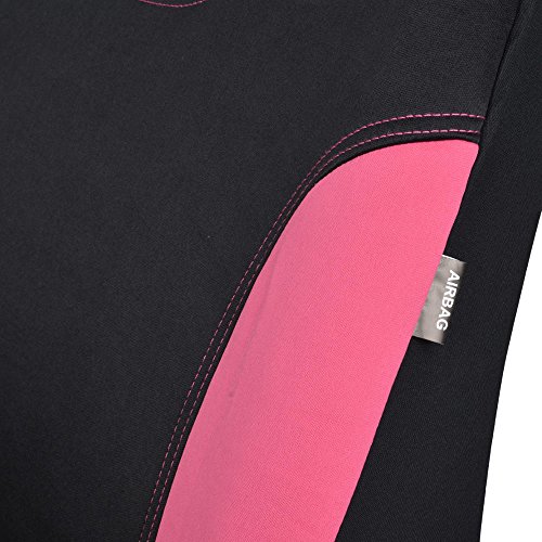 Black & Pink Car Seat Covers W/ Split Bench & Light Pink Two Tone Carpet Floor Mats Full Set #TOP4
