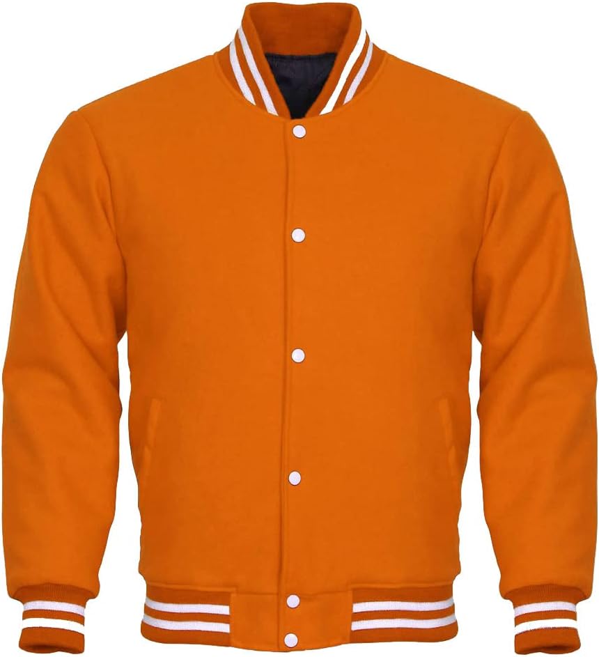 Men's All Wool Bomber Style Letterman Baseball Knit Rib Varsity Jacket at  Men’s Clothing store