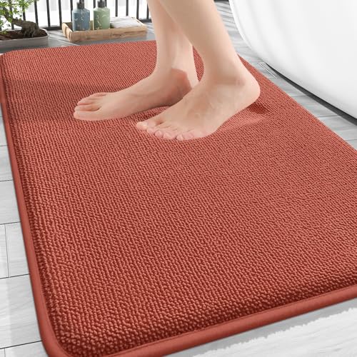 Image of OLANLY Thick Memory Foam Bath Mat Rug 30x20, Extra Soft Absorbent Bathroom Rug, Quick Dry Bath Mats, Non-Slip, Machine Washable Carpet, Tub and Shower, Home Decor Accessories, Rustic Terracotta
