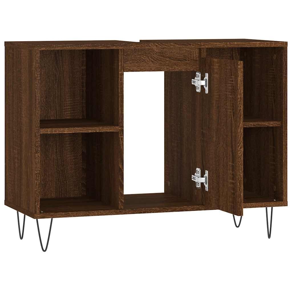 Armoire Salle de Bain chêne Marron Bois d'ingénierie 80x33x60cm avec Porte réversible Rangement Meuble lavabo Vasque Colonne tiroir pour Organiser Accessoires sanitaires