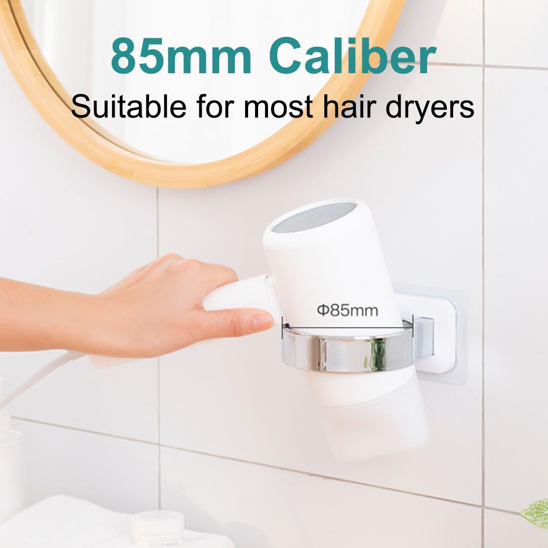 Soporte De Pared Para Secador De Pelo Sin Taladrar, Acero Inoxidable, Adhesivo