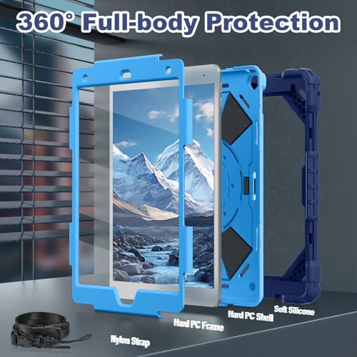 Image of WESOROL Case for iPad 9th /8th /7th Generation 10.2 Inch (2021 /2020 /2019),Full-Body Drop Protection 9th Generation iPad Case with Rotating Stand Screen Protector Pencil Holder Holde,Navy Blue