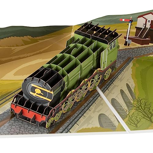 Cardology Tarjeta emergente de tren de vapor | Tarjeta de cumpleaños Flying Scotsman Train, tarjetas del día del padre, regalos de tren para hombres | Hecho a mano 15cm x 20cm
