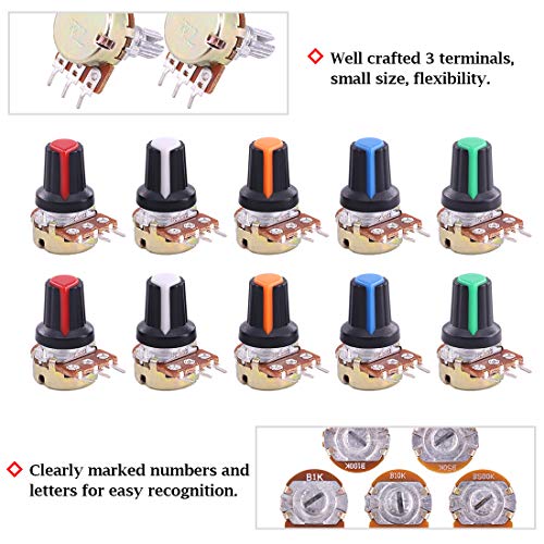 image for Hilitchi 30 Pcs Complete Models Potentiometer Assortment Kit with 1K-5