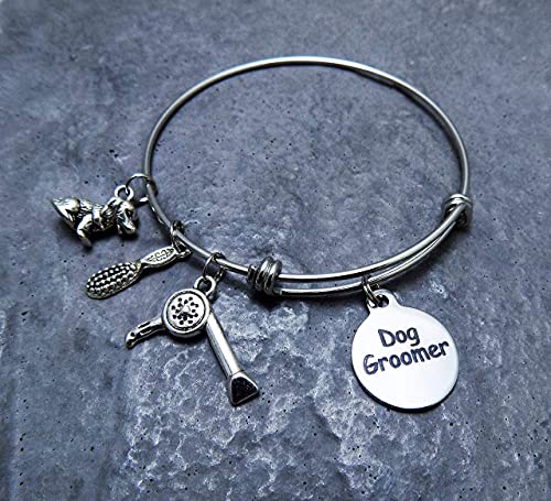 Dog Groomer Theme Charm Bracelet Stainless Steel Expandable Bangle #TOP2