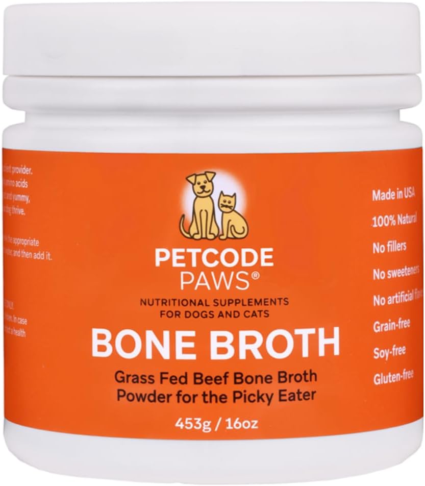 Grass-Fed Beef Bone Broth for Dog & Cat - Premium Collagen-Rich for Amino & Skin Health - Improve Your Pet Mealtime with Nutritious & Delicious Bone Broth Supplement - 8 oz