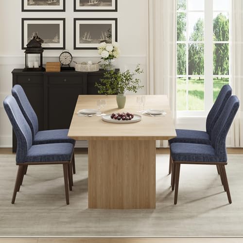 Image of Stylish Dining Chairs Set of 2, Upholstered Parsons Dining Room Chair with Nailhead Trim, Kitchen Room Chair with Thick Cushions and Wood Legs, Modern Contemporary, Blue
